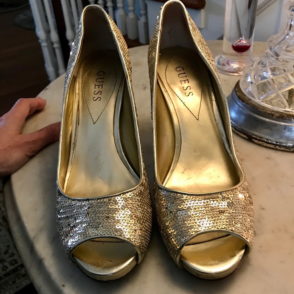 Guess Gold Sequins Peep Toe heels - Picture 7 of 8